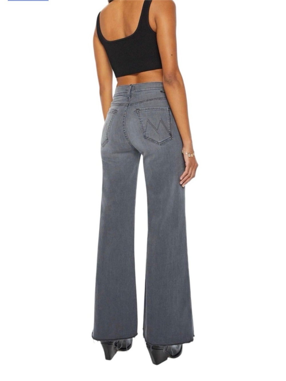 MOTHER Tom Cat Roller Wide-Leg High-Rise Jeans in Gray Wash